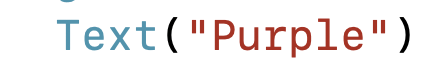 Text function with "Purple" parameter displayed in SwiftUI code syntax