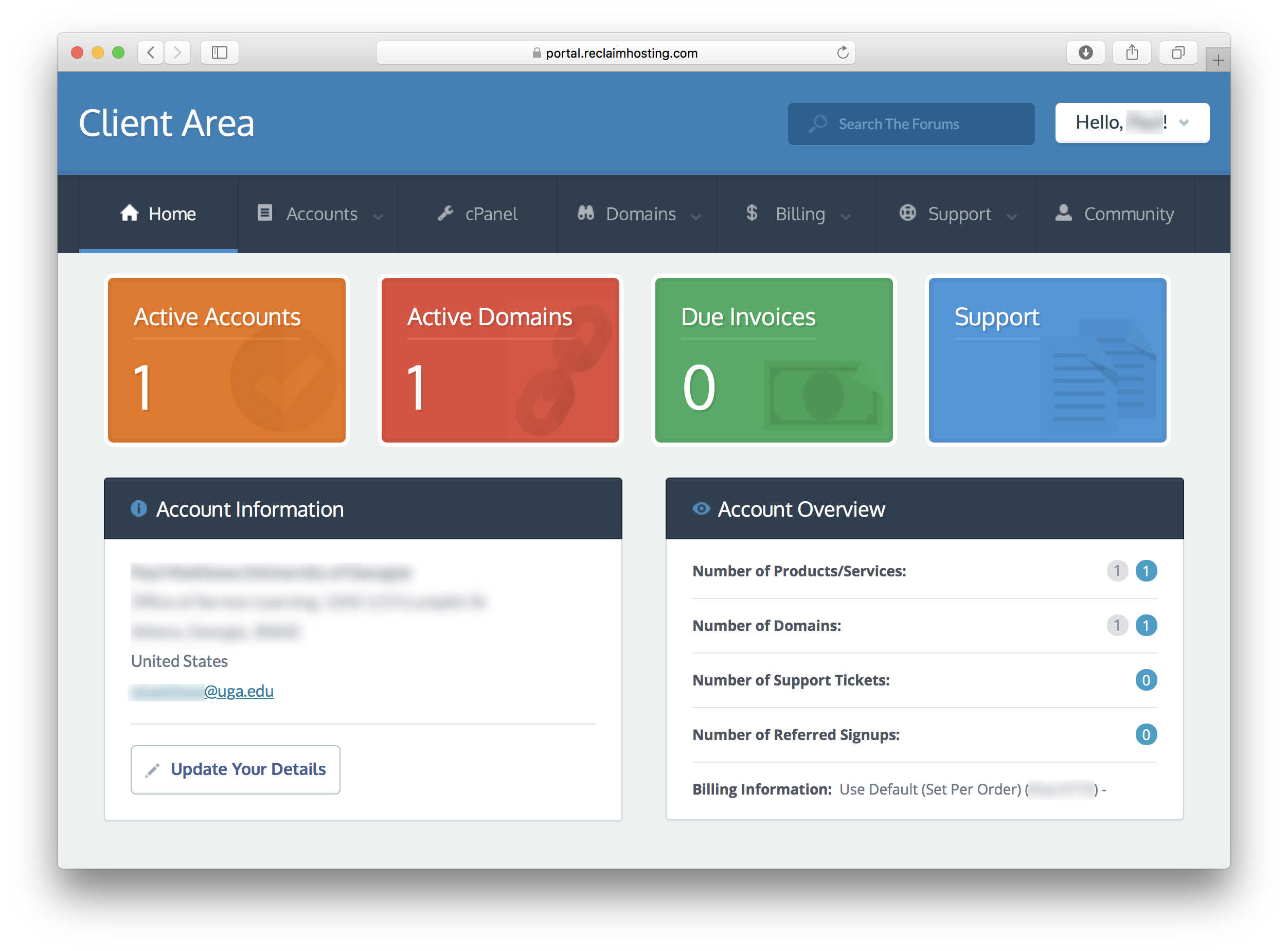 Reclaim Hosting Client Area