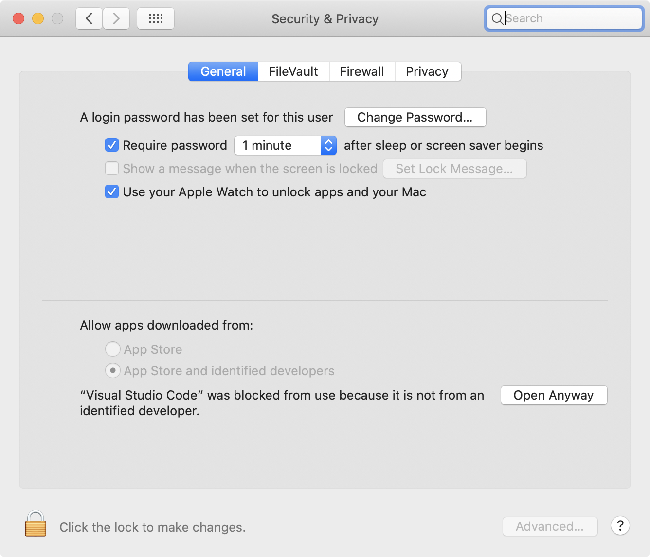 Security and Privacy screen