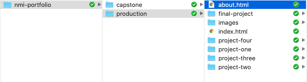 Folder structure highlighting the file path to about.html