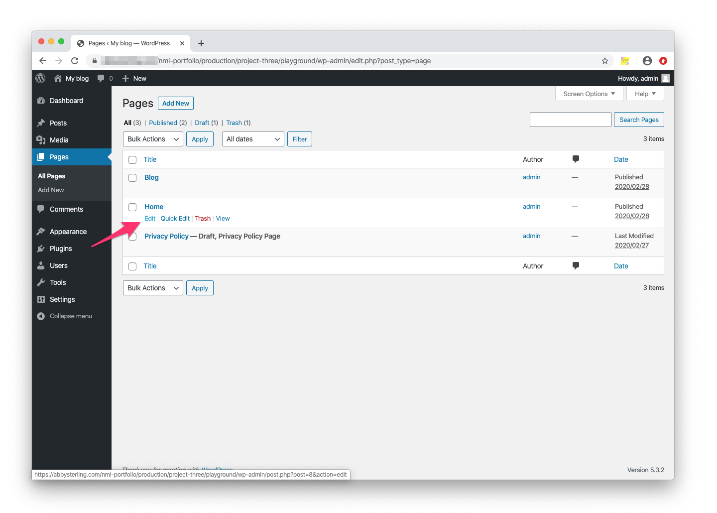 Screen shot of the WordPress Page Editor.