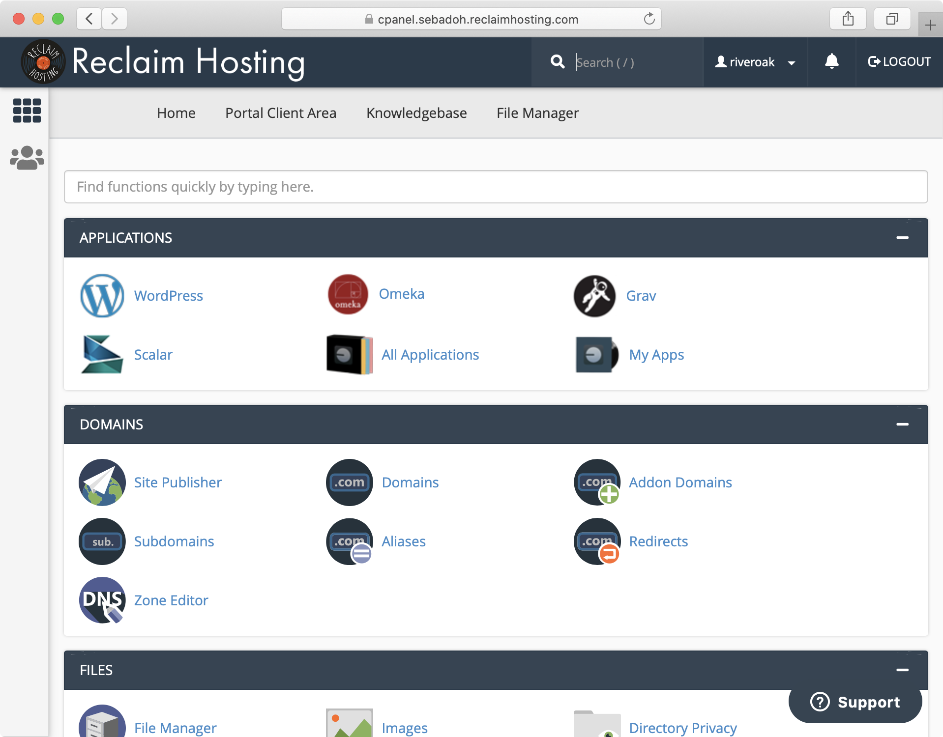 cPanel screenshot showing WordPress icon