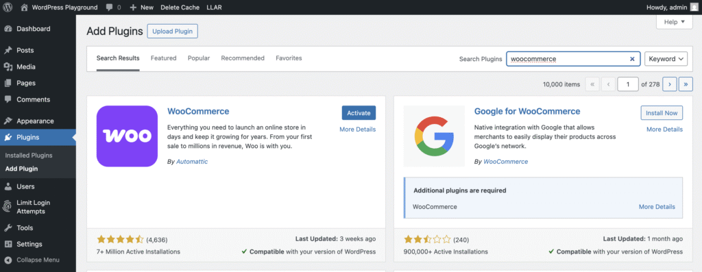 WooCommerce plugin in search results