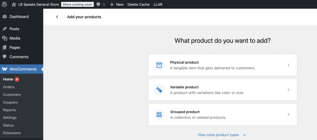 Add Products set up screen in WooCommerce plugin dashboard