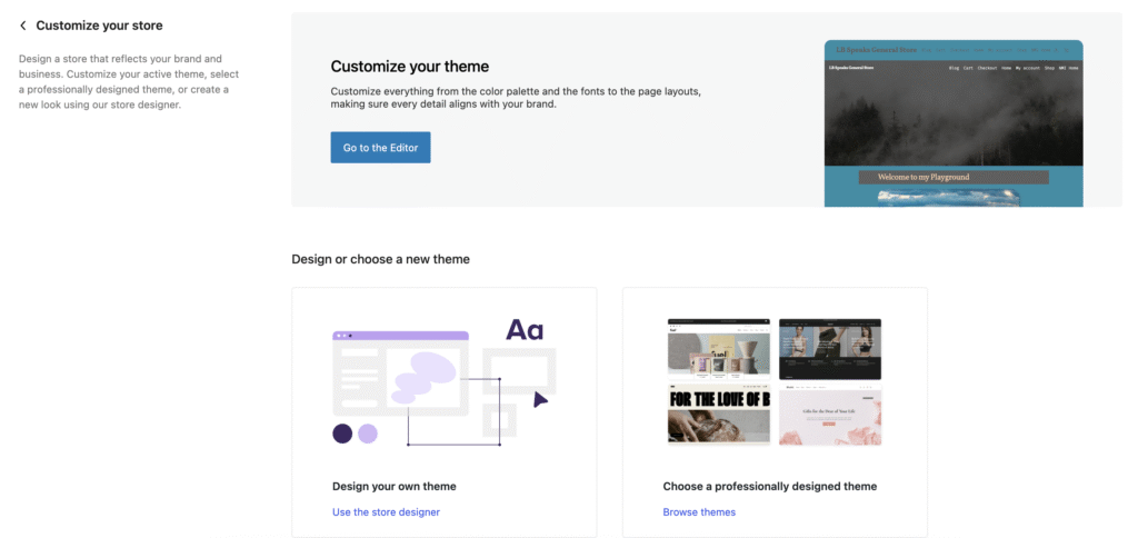 Customization screen in WooCommerce set up wizard