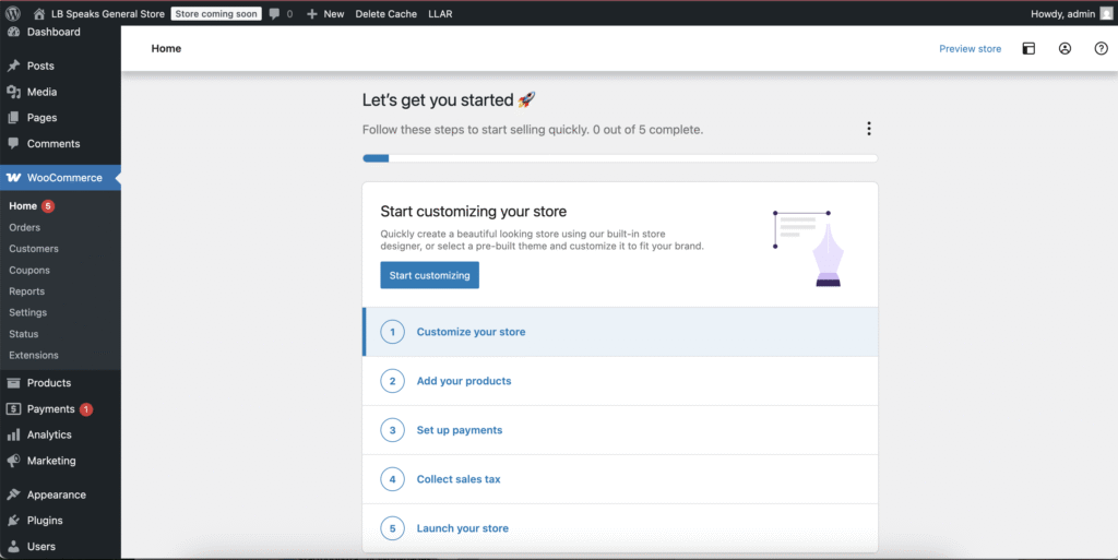 New WooCommerce dashboard in WordPress dashboard.