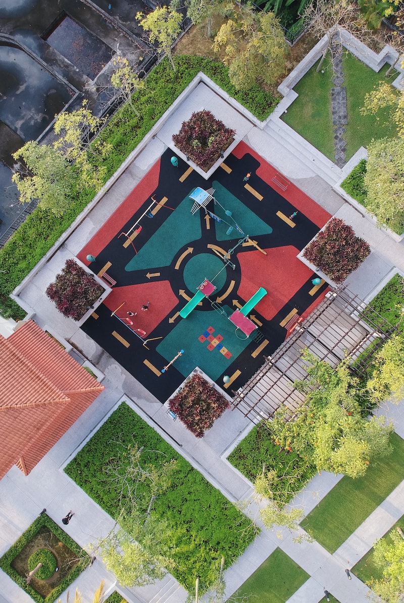 Aerial view of a playground.