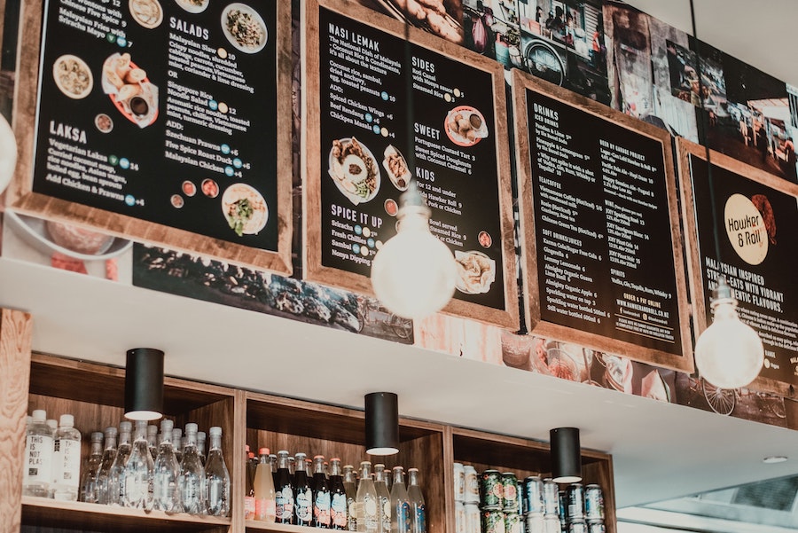 Menu boards over a restaurant. 