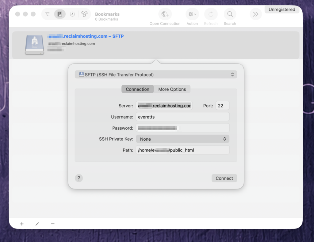 Bookmark interface in Cyberduck
