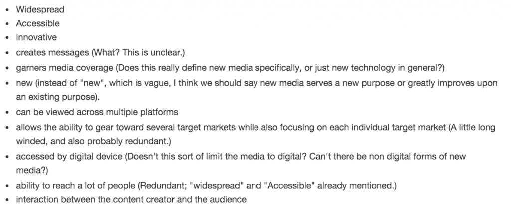 Student definitions of new media